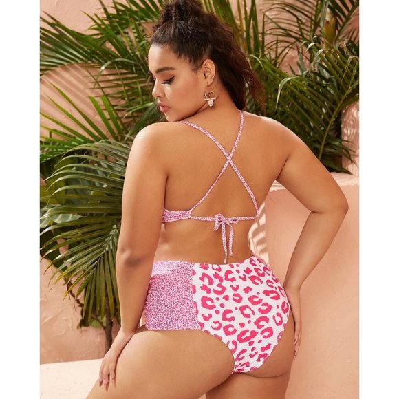 Shein Pink Leopard Knot Front Bikini Swimsuit sz 4x - Picture 3 of 4